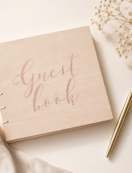 Wooden Guest book : Gold print